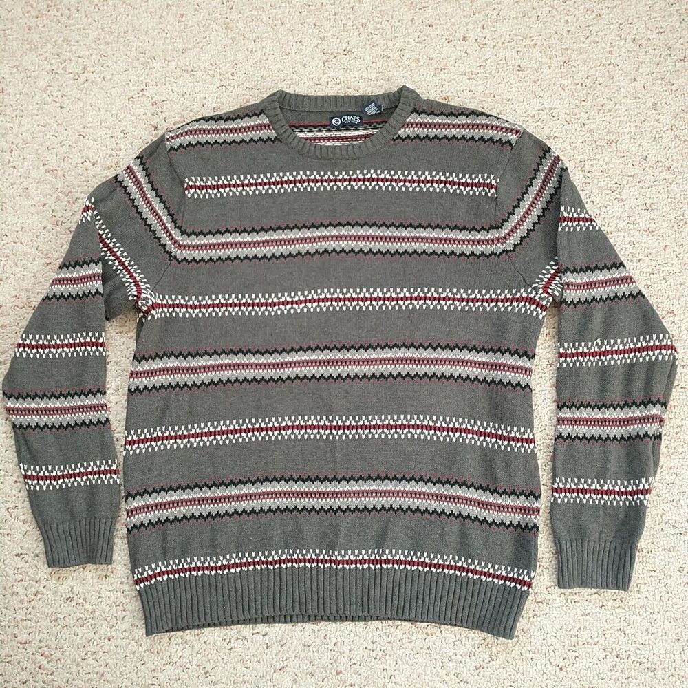 Chaps Ralph Lauren Sweater Pullover Mens XXL Gray FairIsle Cotton Nordic Outdoor